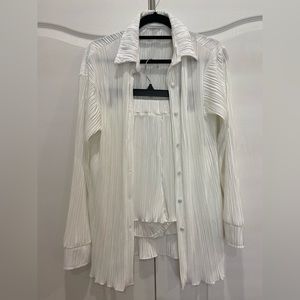 White Plisse Short Set